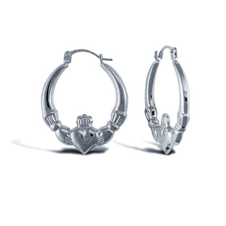 Sterling Silver 14ct Gold Plated polished Claddagh creole earrings