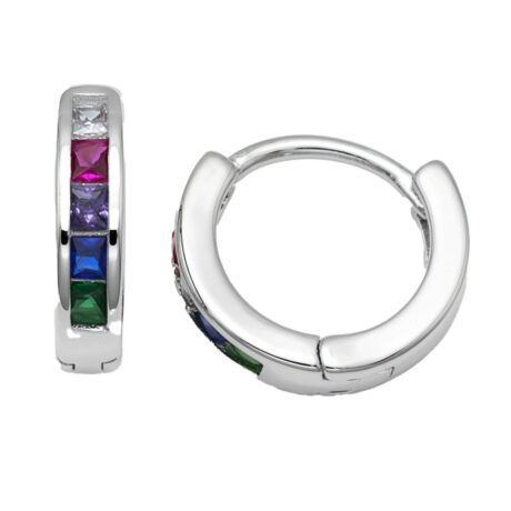 rainbow cubic zirconia hoop earrings