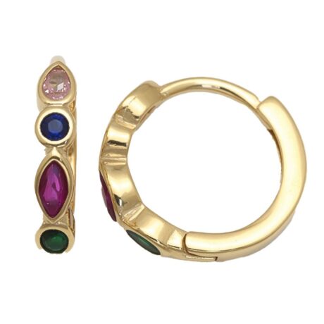 gold plated multi cubic zirconia hoop earrings
