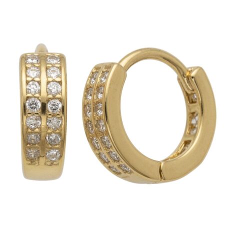 gold plated double row cubic zirconia hoop earrings