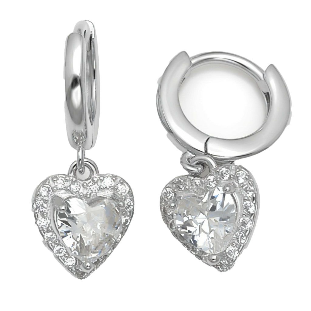 cubic zirconia heart drop hoop earrings