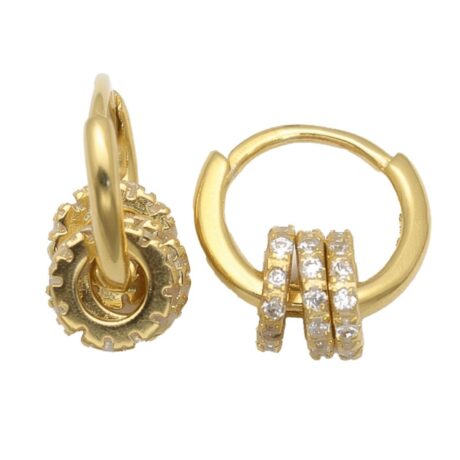 gold plated cubic zirconia gear hoop earrings