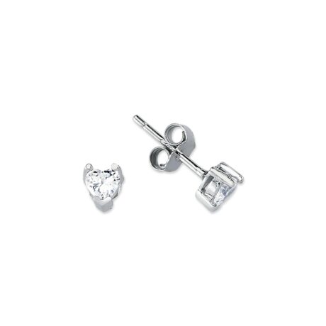 Sterling Silver 4mm Heart Shape CZ Stud Earrings
