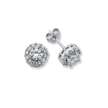 Sterling Silver CZ Round Cluster Stud Earrings – 9mm