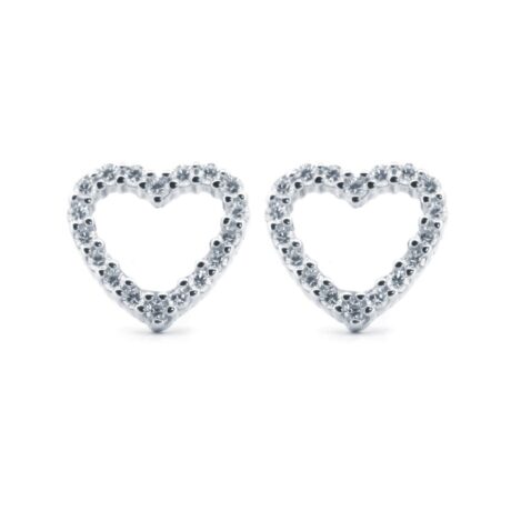 sterling silver cubic zirconia open heart halo stud earrings