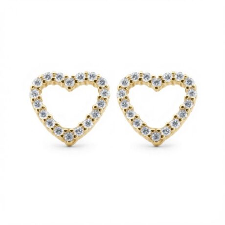 gold plated cubic zirconia heart stud earrings