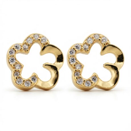 gold plated cubic zirconia clover stud earrings