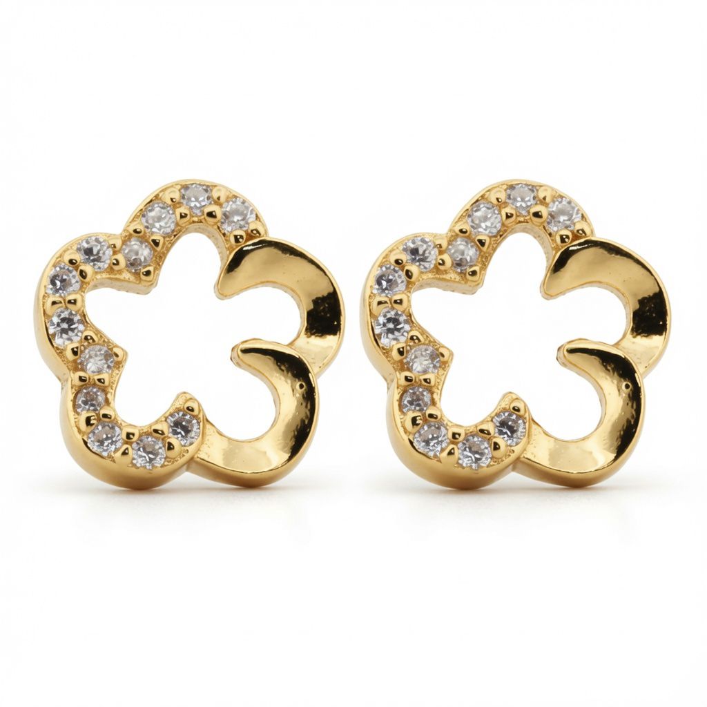 gold plated cubic zirconia clover stud earrings