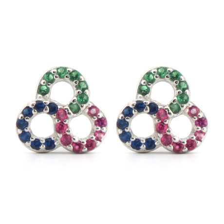 sterling silver red green blue cubic zirconia triple infinity knot stud earrings