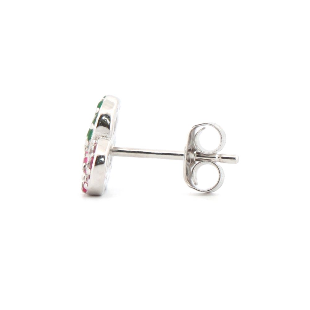 Sterling Silver Red Green Blue CZ Triple Infinity Knot Stud Earrings - Image 2