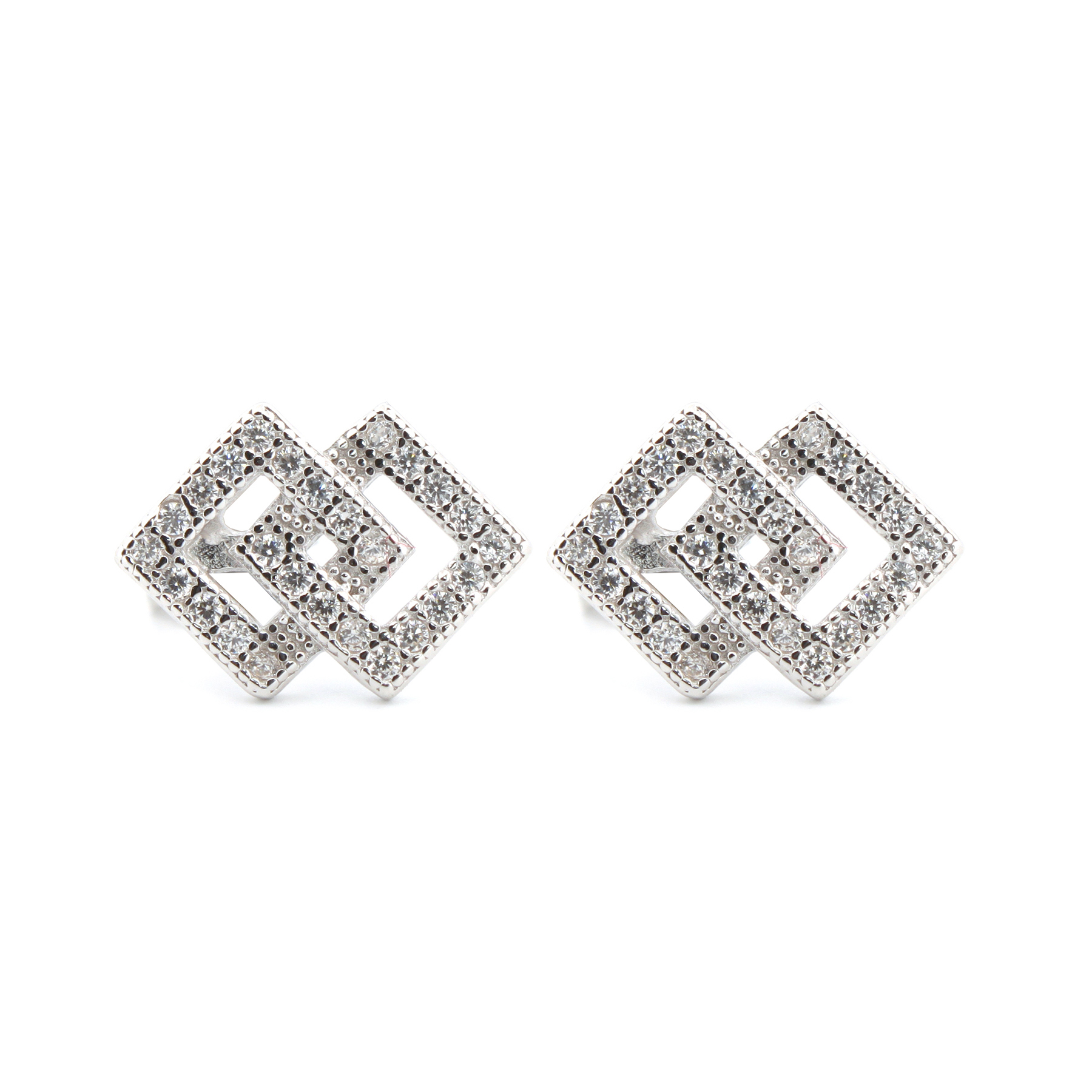 cz interlocking squares stud earrings