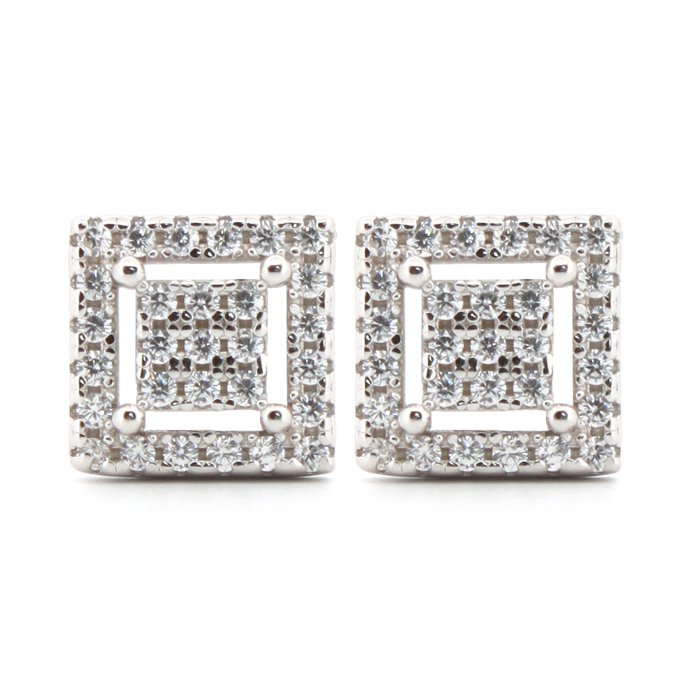 cz double-square stud earrings