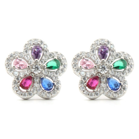 rainbow pear cubic zirconia daisy stud earrings