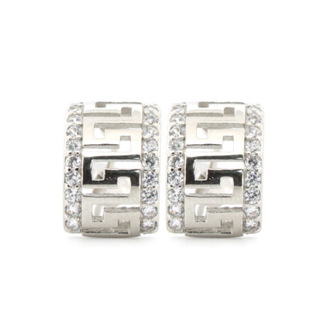 cz greek key semi-hoop stud earrings