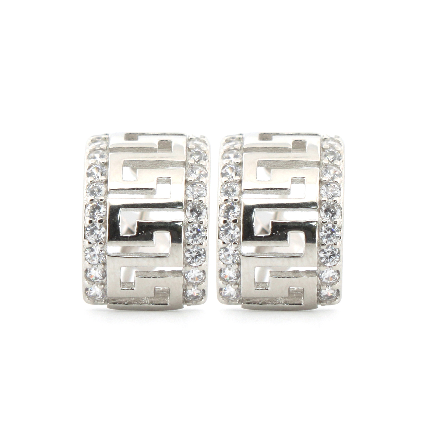 cz greek key semi-hoop stud earrings