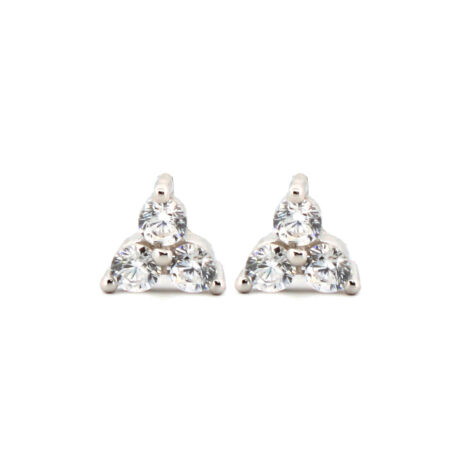 sterling silver cubic zirconia 2-claw trilogy stud earrings