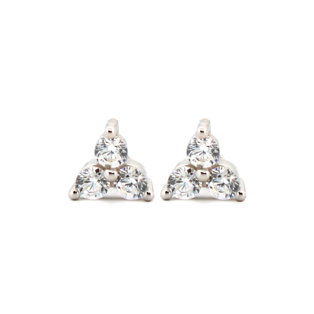 sterling silver cubic zirconia 2-claw trilogy stud earrings