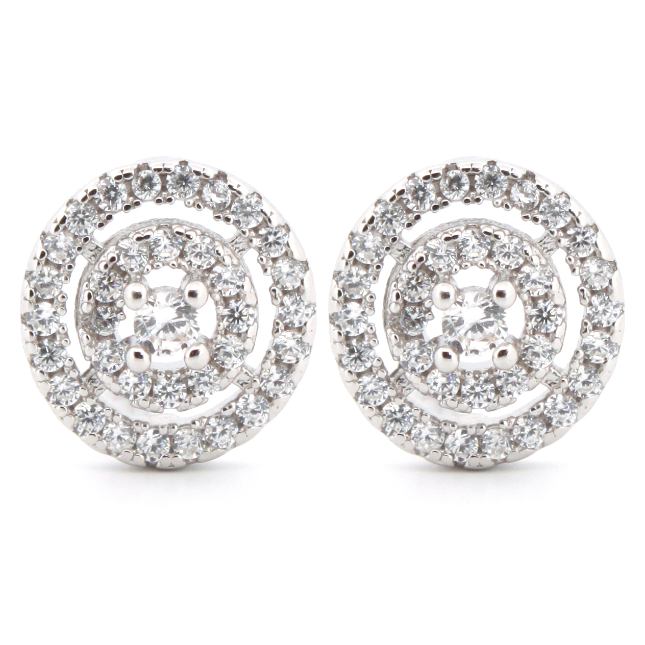 cz double-halo dartboard stud earrings