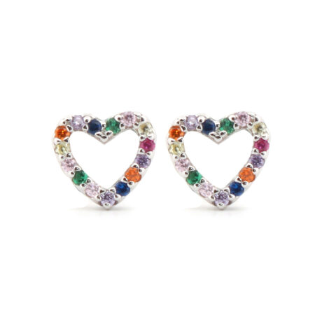 sterling silver rainbow cubic zirconia open heart halo stud earrings