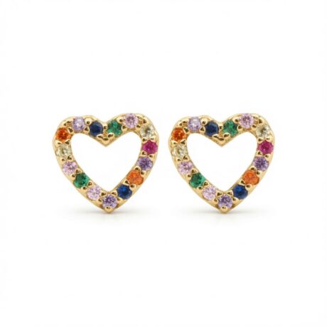 Sterling Silver Gold-Plated CZ Heart Halo Stud Earrings