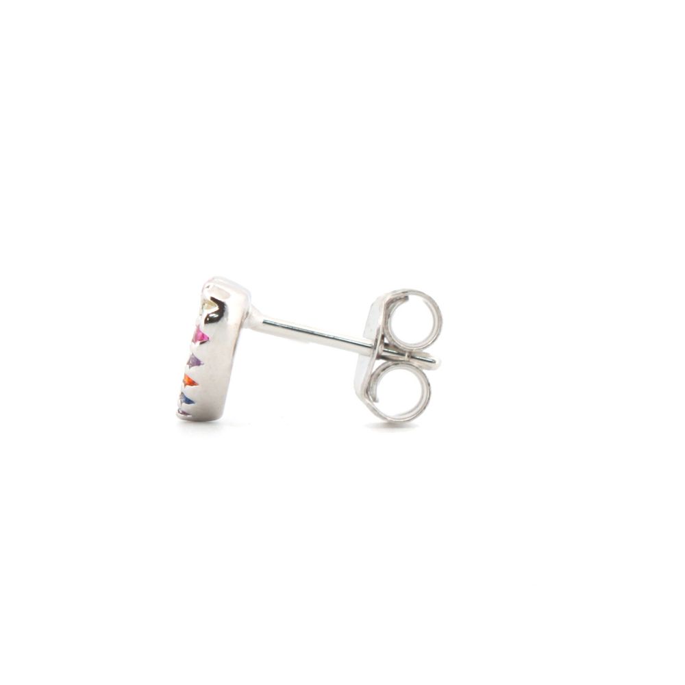 Sterling Silver Rainbow CZ Open Heart Halo Stud Earrings - Image 2