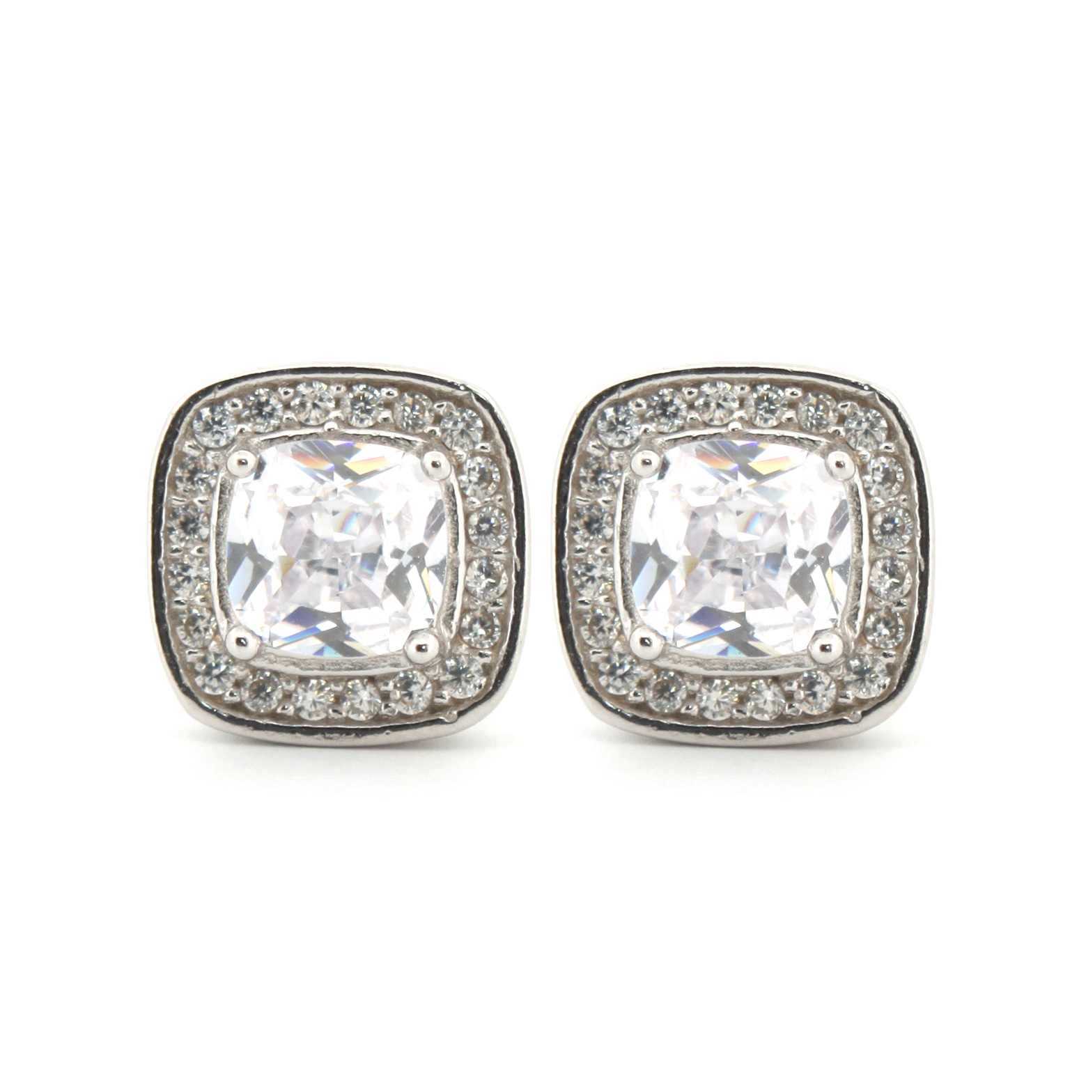 cushion cubic zirconia halo stud earrings – 8.7mm