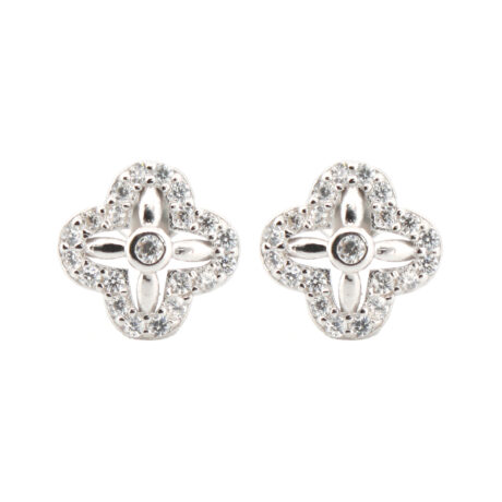 sterling silver cubic zirconia quatrefoil clover stud earrings