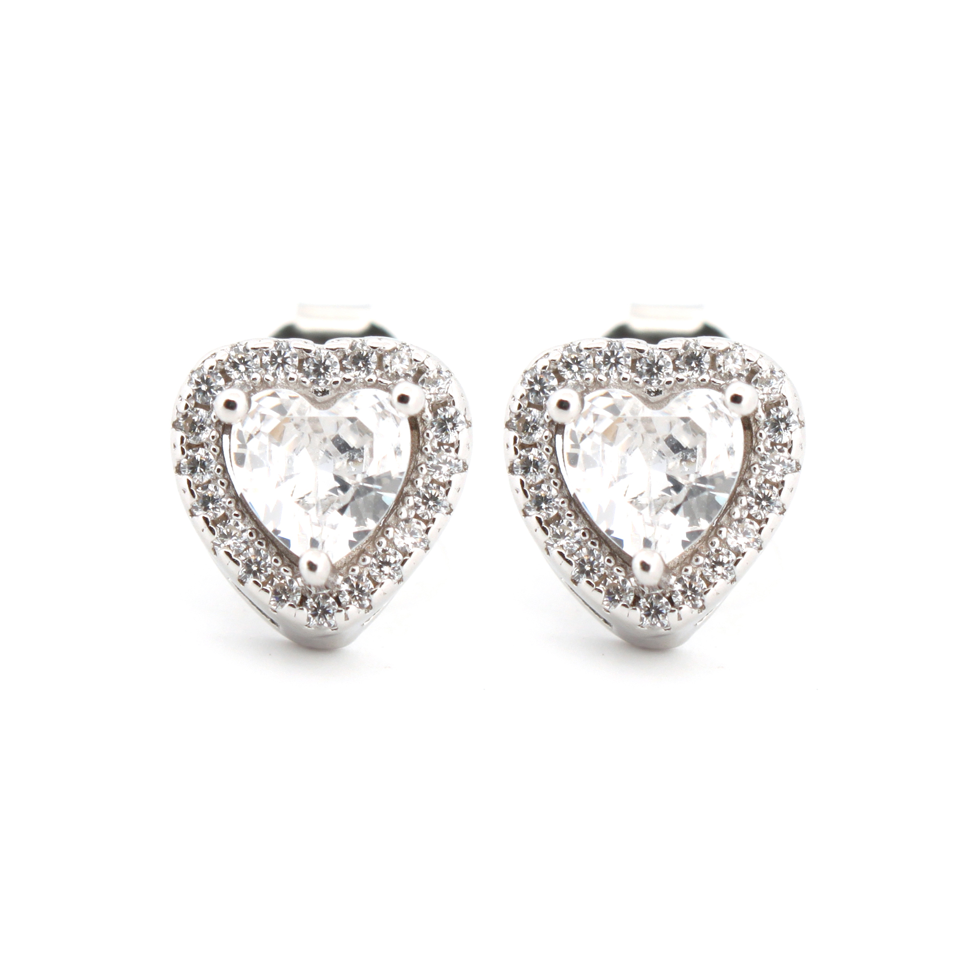 heart cubic zirconia halo stud earrings