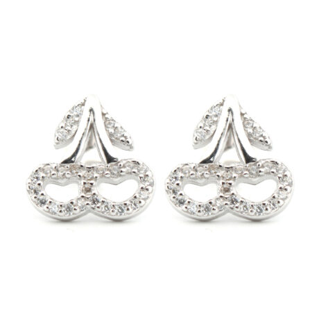 cz heart cherry drop stud earrings