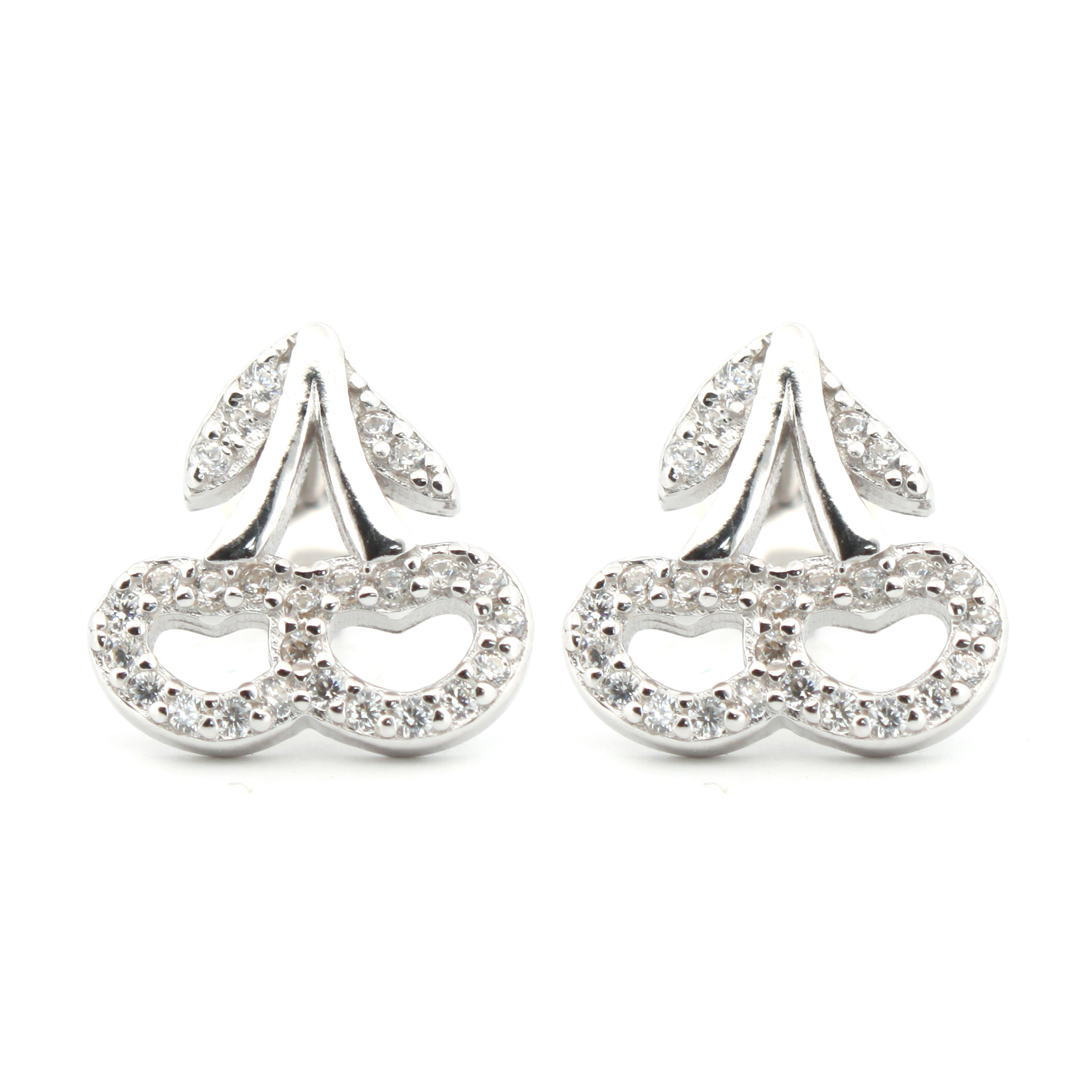 cz heart cherry drop stud earrings