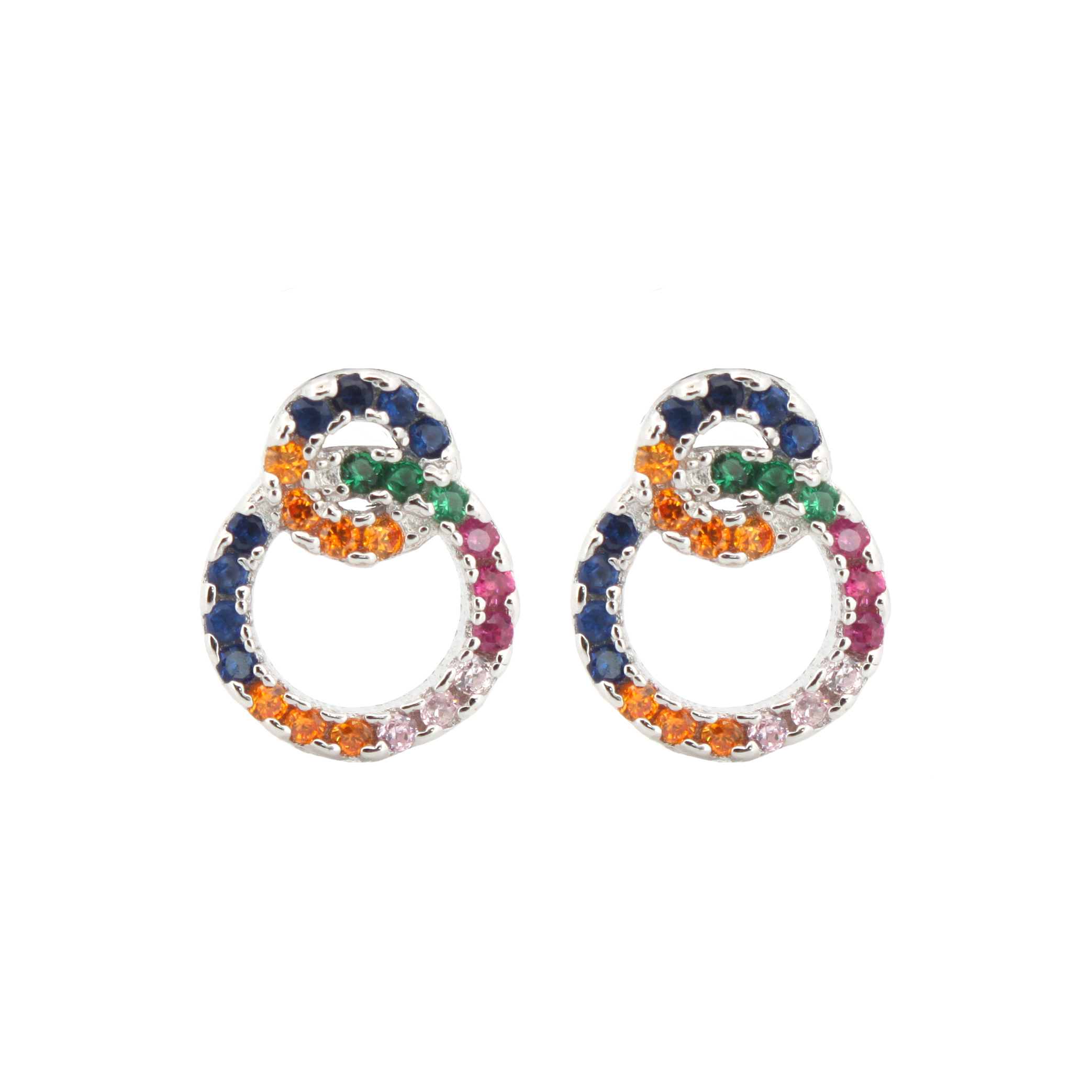 rainbow cubic zirconia interlocking halo stud earrings