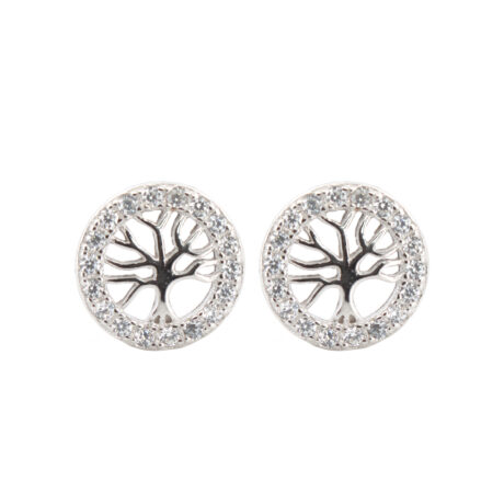 Sterling Silver CZ Tree of Life Stud Earrings