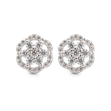 cz scallop-edge daisy stud earrings