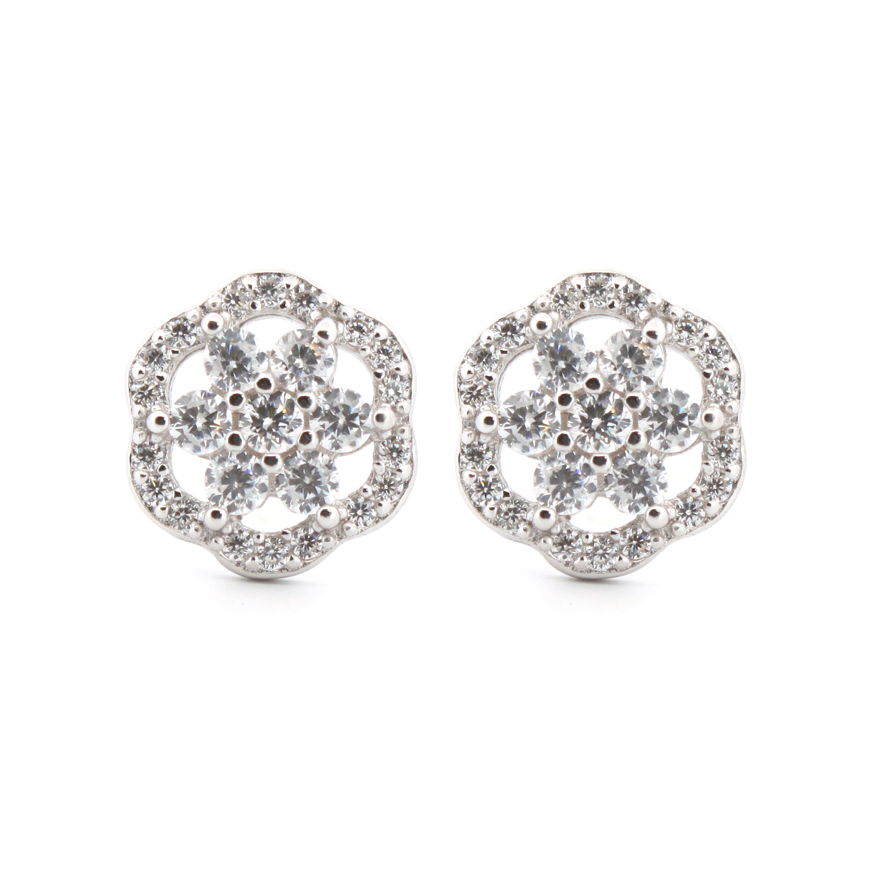 cz scallop-edge daisy stud earrings