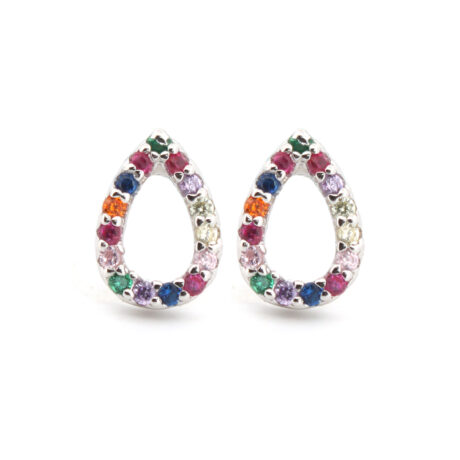 sterling silver rainbow cubic zirconia pear drop stud earrings
