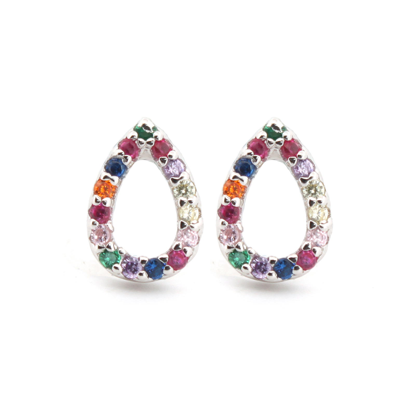 sterling silver rainbow cubic zirconia pear drop stud earrings