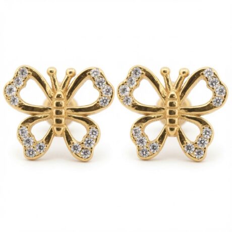 Sterling Silver Gold-Plated CZ Butterfly Stud Earrings