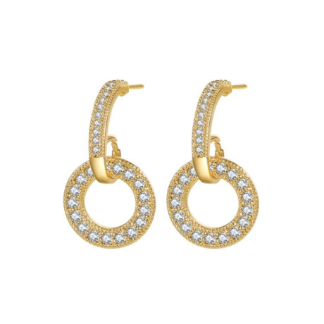 Sterling Silver Gold-Plated CZ Hanging Hoop Drop Earrings