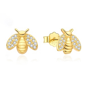 Sterling Silver CZ Bumble Bee Stud Earrings