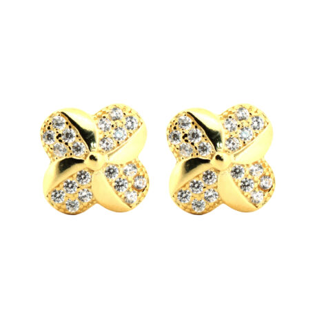 gold-plated cubic zirconia quatrefoil stud earrings