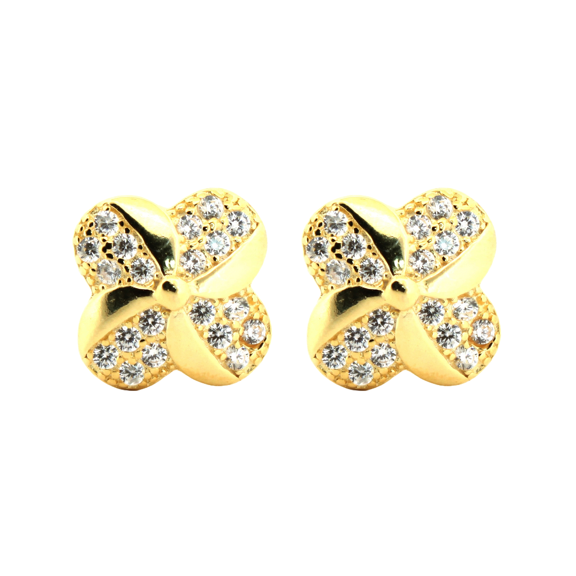gold-plated cubic zirconia quatrefoil stud earrings