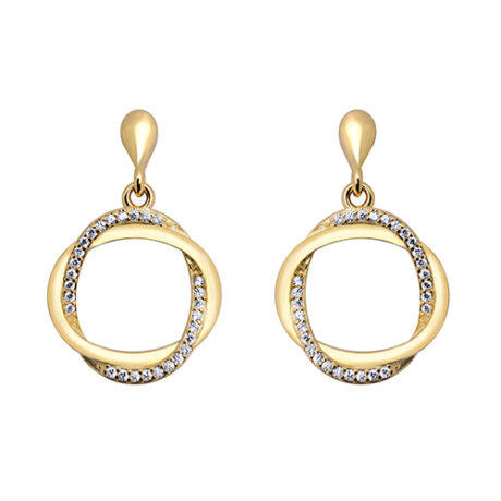 Sterling Silver Gold-Plated CZ Interlocked Oval Drop Earrings