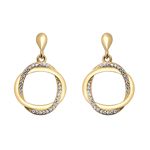 Sterling Silver Gold-Plated CZ Interlocked Oval Drop Earrings
