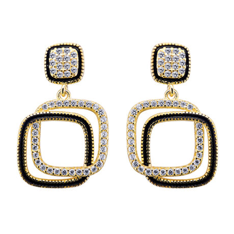 Sterling Silver Gold-Plated CZ Interlocking Squares Drop Earrings