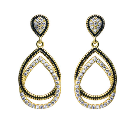 Sterling Silver Gold-Plated CZ Pear Tears Drop Earrings