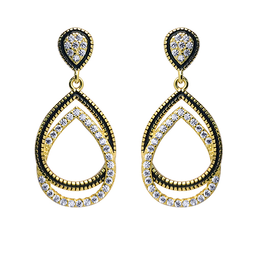 Sterling Silver Gold-Plated CZ Pear Tears Drop Earrings