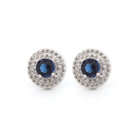Sterling Silver Rhodium Halo Stud Earrings CZ – AES220B