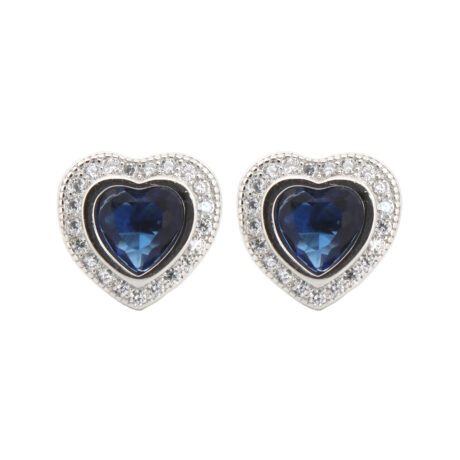 Sterling Silver Rhodium Heart Shape Stud Earrings CZ