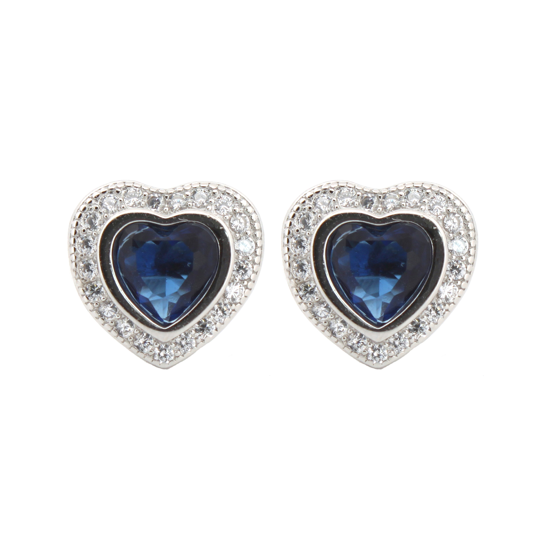Sterling Silver Rhodium Heart Shape Stud Earrings CZ