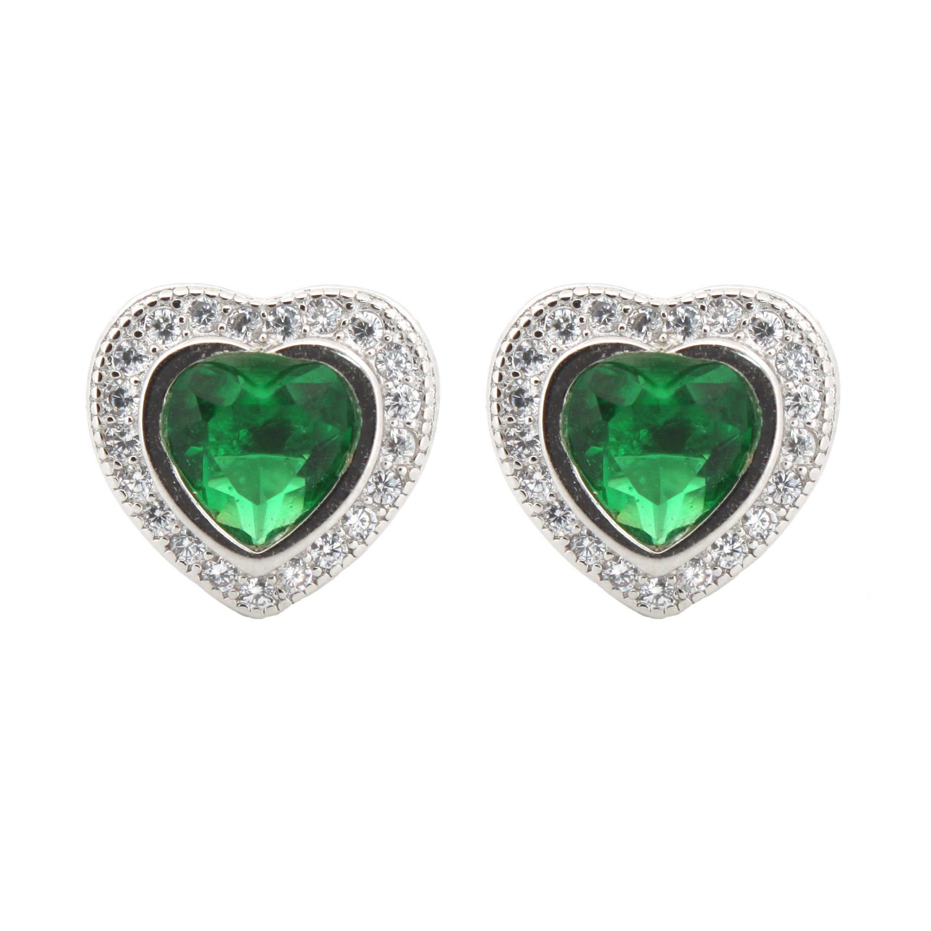 Sterling Silver Rhodium Heart Shape Stud Earrings CZ - Image 2